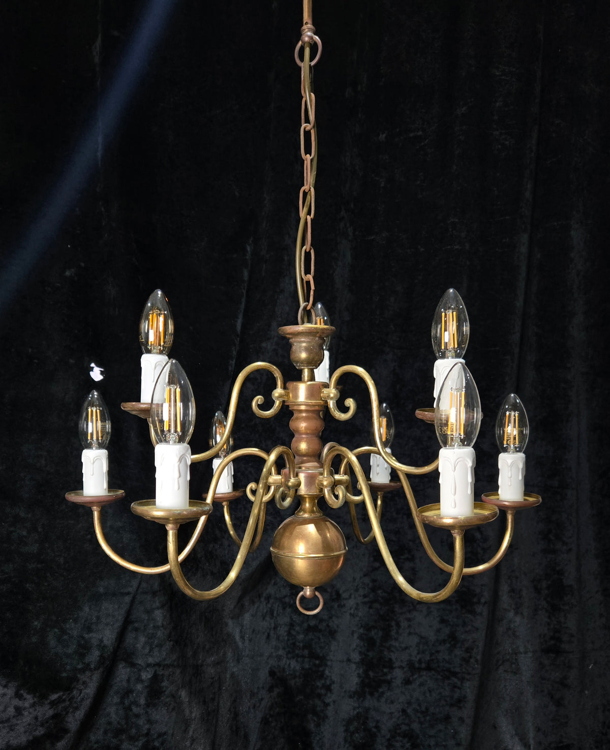 Traditional Antique 9 Arm 2 Tier Brass Flemish Chandelier Ceiling Light