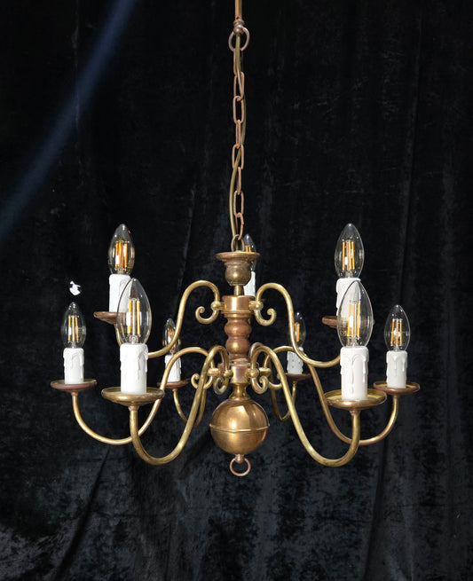 Traditional Antique 9 Arm 2 Tier Brass Flemish Chandelier Ceiling Light