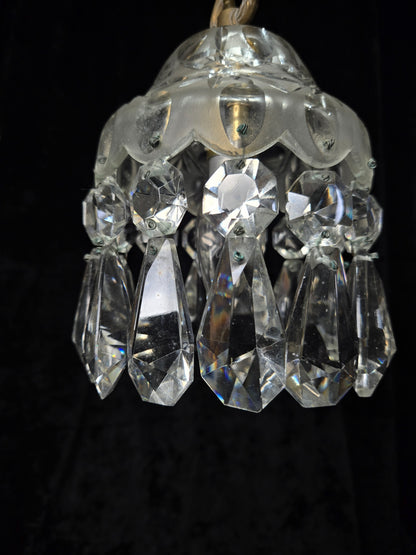 Beautiful Petite Cut Glass Crystal Antique Shade Brass Pendant Light Chandelier