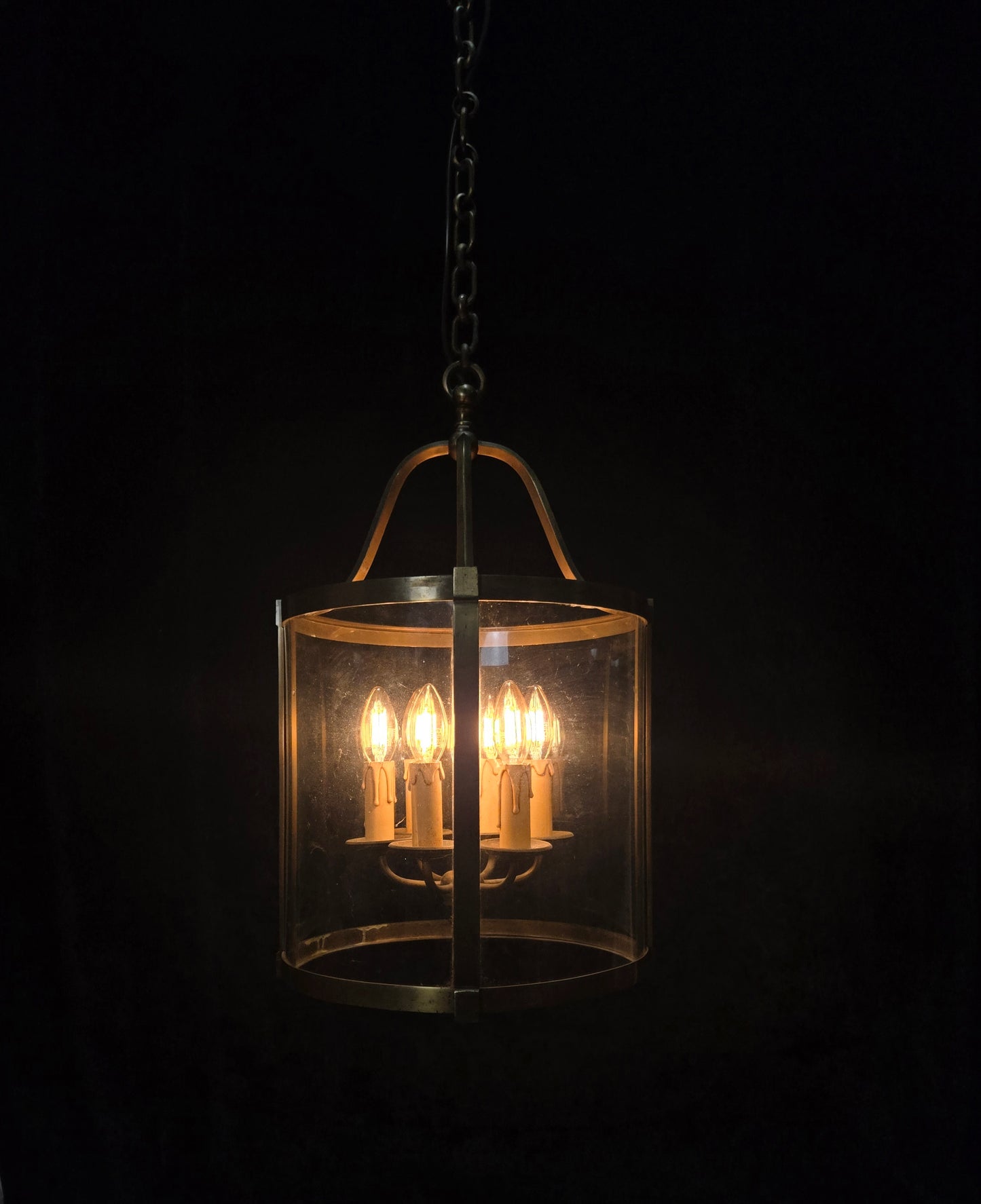 Grand Large Chateau Quality Heavy Antique French 6 Light Brass Cylinder Lantern