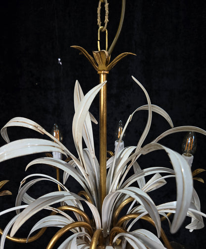 Lovely Vintage Italian MASCA Gilded Toleware 8 Arm Chandelier Ceiling Light