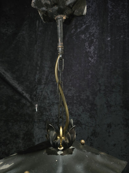 Lovely Vintage French Wrought Iron Gothic Patterned Glass Lantern Light