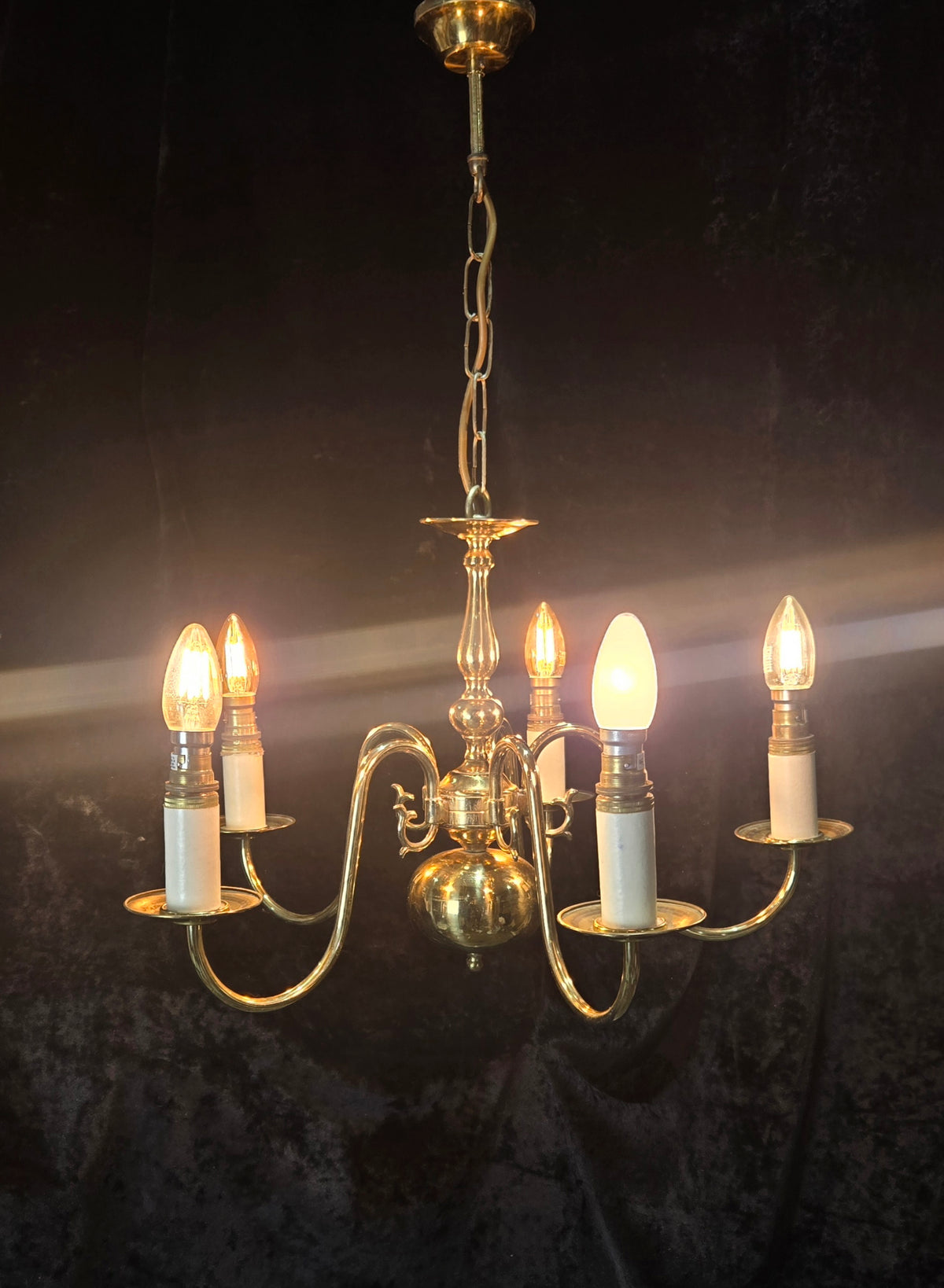 Classical 5 Arm Polished Brass Flemish Chandelier Ceiling Light