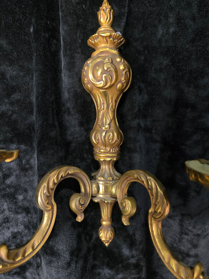 Fine Pair of Heavy Antique French Bronze Rococo Style Candle Wall Lights Sconces