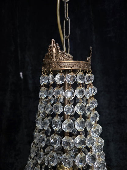 Beautiful Antique French 3 Tier Waterfall Montgolfiere Crystal Brass Chandelier
