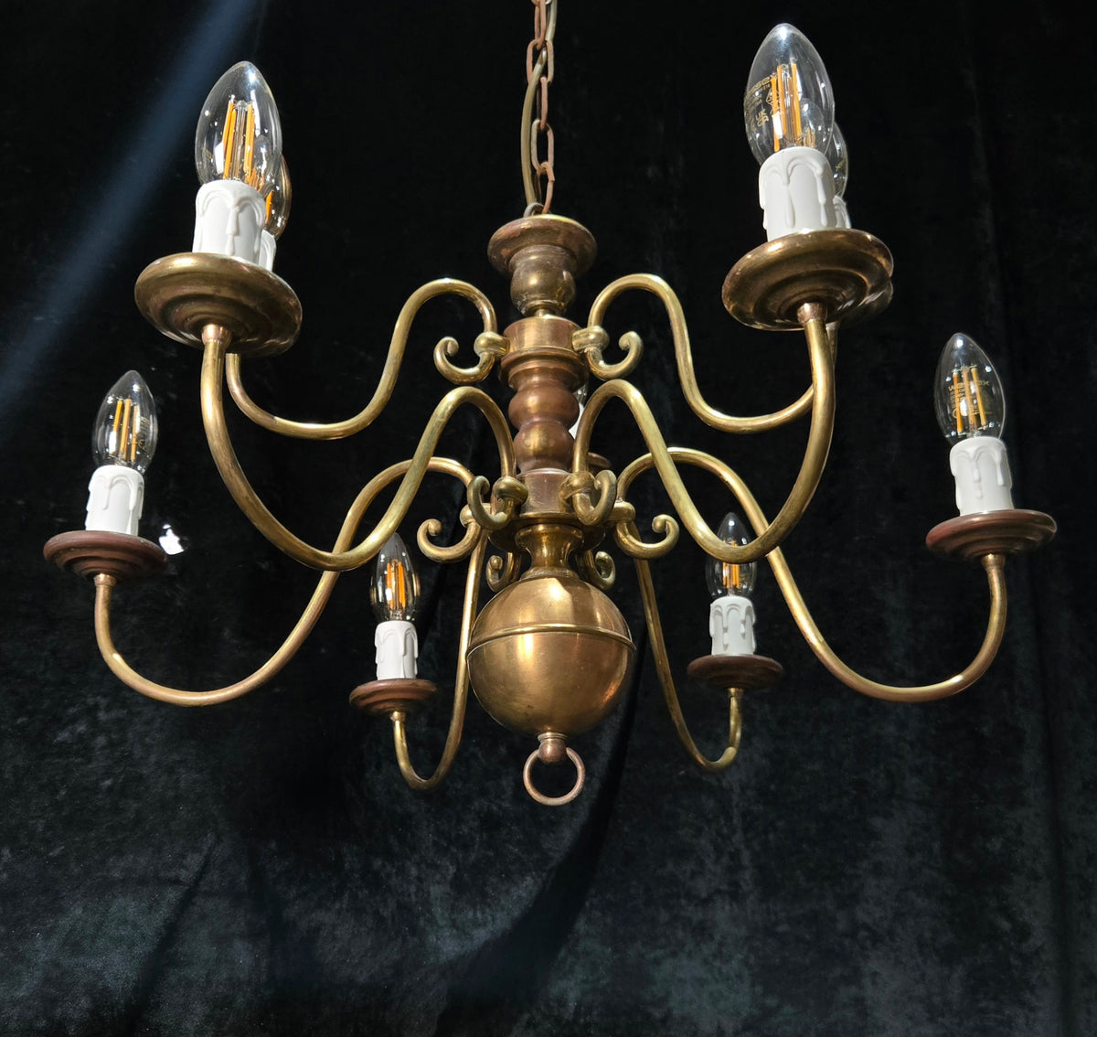 Traditional Antique 9 Arm 2 Tier Brass Flemish Chandelier Ceiling Light