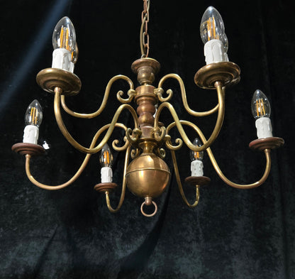 Traditional Antique 9 Arm 2 Tier Brass Flemish Chandelier Ceiling Light