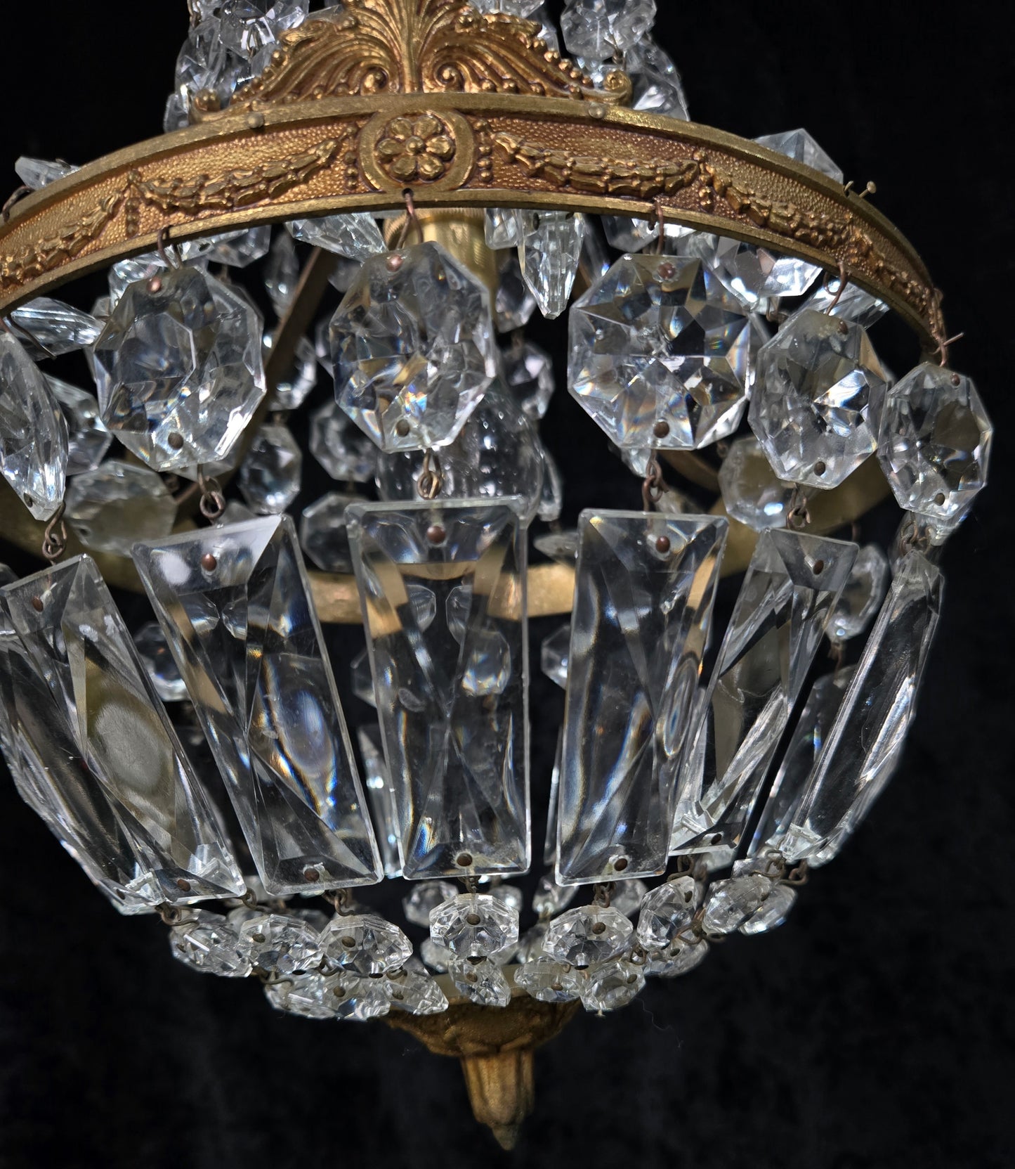 Traditional Antique French 1 Light Brass and Crystal Montgolfiere Chandelier