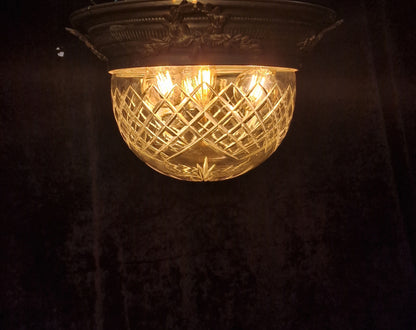 Classical Antique French Flush Mount Large 4 Light Cut Glass Ceiling Light