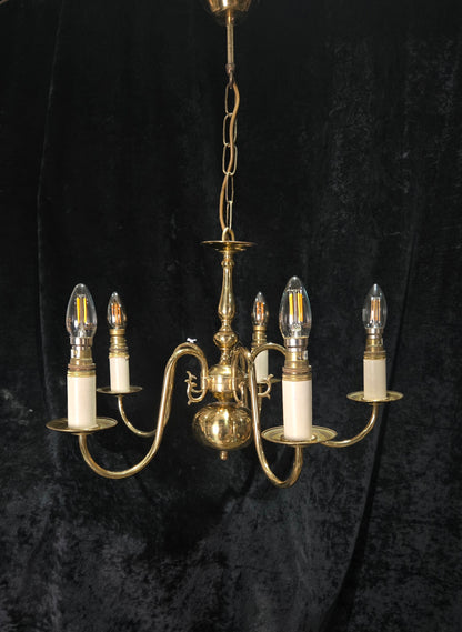 Classical 5 Arm Polished Brass Flemish Chandelier Ceiling Light