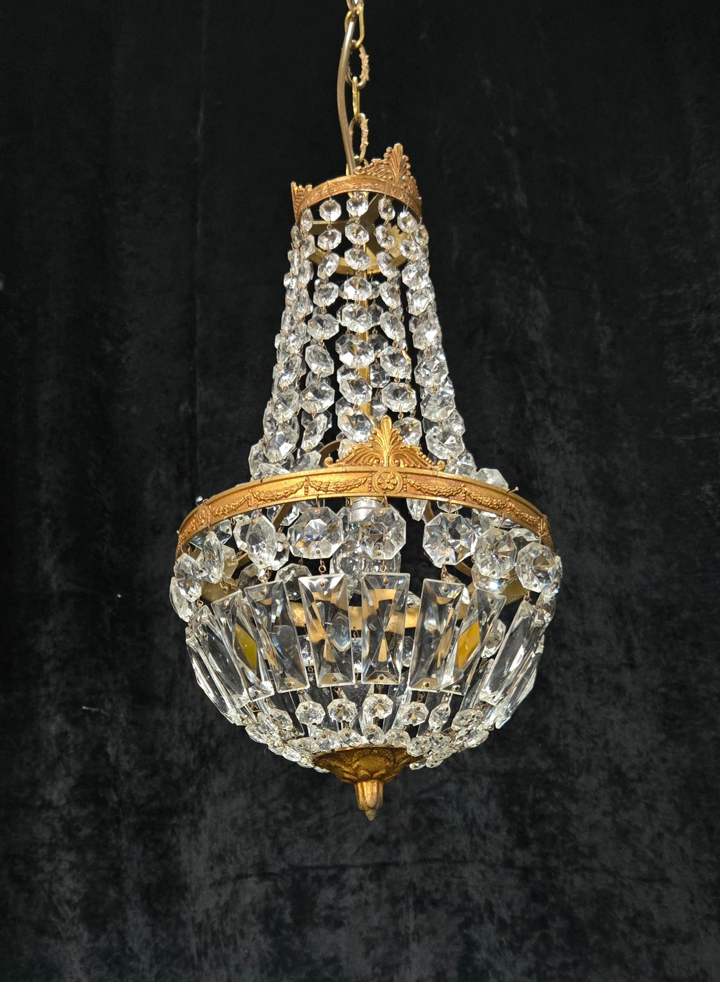 Traditional Antique French 1 Light Brass and Crystal Montgolfiere Chandelier