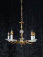 Classical Vintage 5 Arm Brass and Glass Chandelier Ceiling Light
