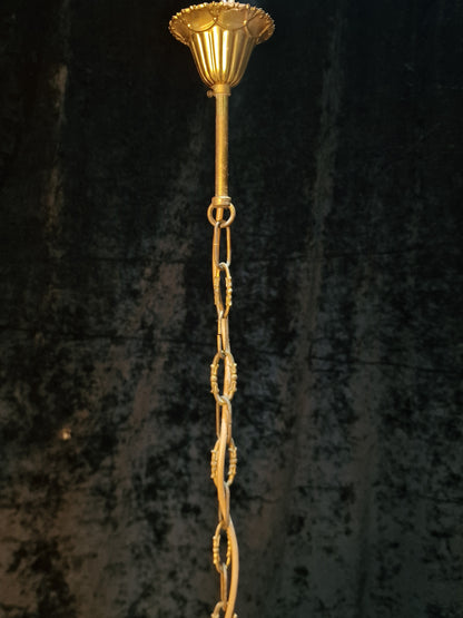 Lovely Vintage French 1 Light Brass Crystal Half Bag Montgolfiere Chandelier