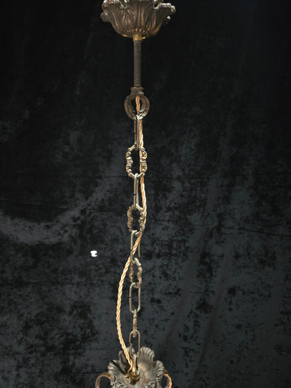 Fabulous Antique Italian 8 Arm 4 Candle Cage Brass Crystal Chandelier Light