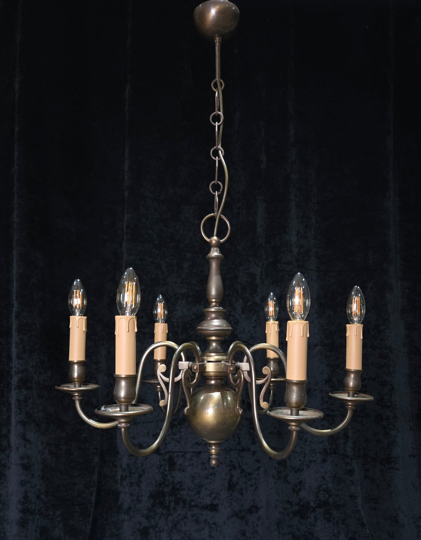 Classical Vintage 6 Arm Brass Flemish Bronze Tone Chandelier Ceiling Light