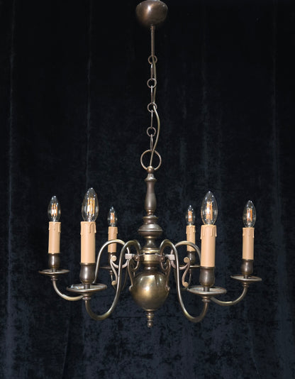 Classical Vintage 6 Arm Brass Flemish Bronze Tone Chandelier Ceiling Light