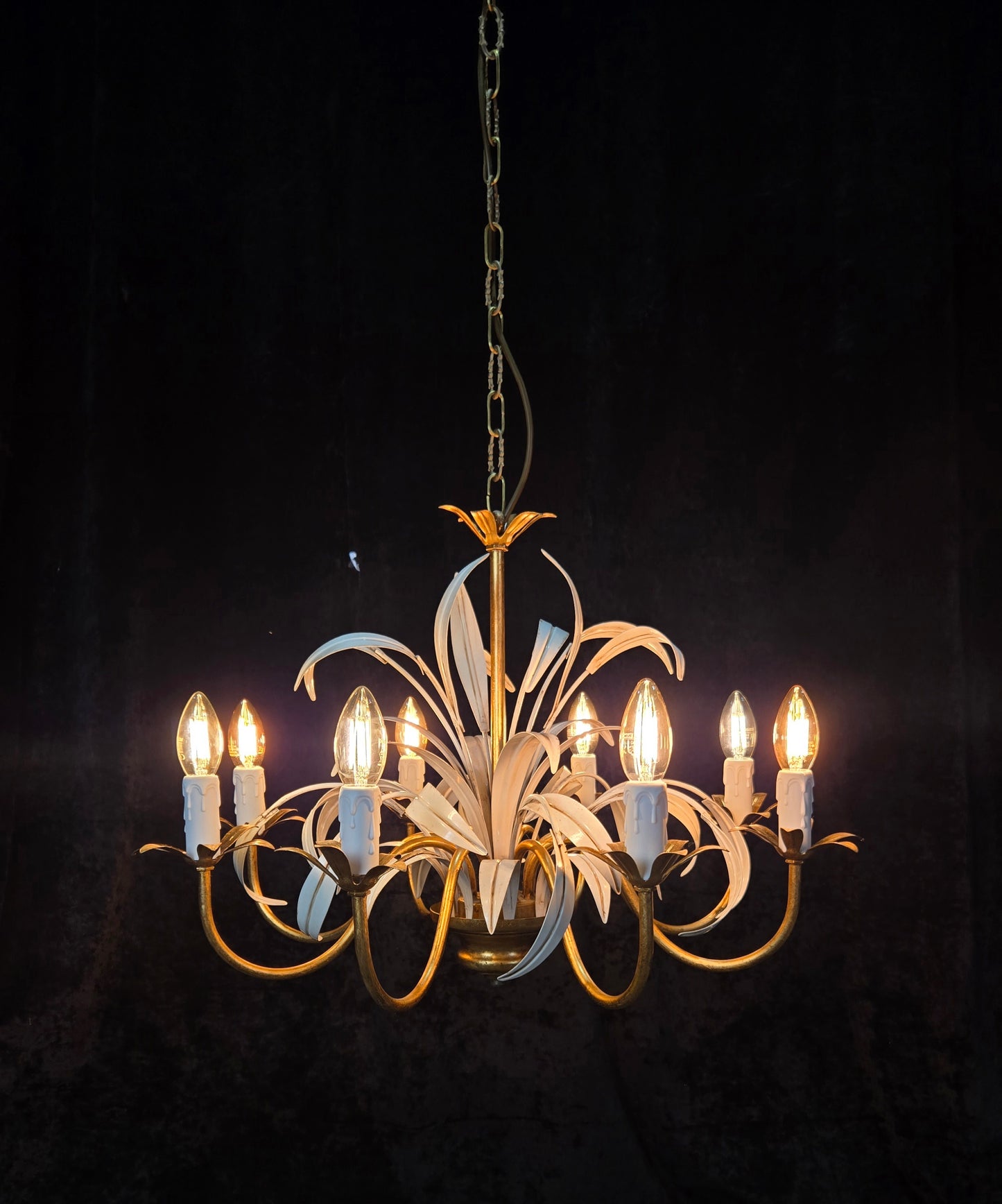 Lovely Vintage Italian MASCA Gilded Toleware 8 Arm Chandelier Ceiling Light