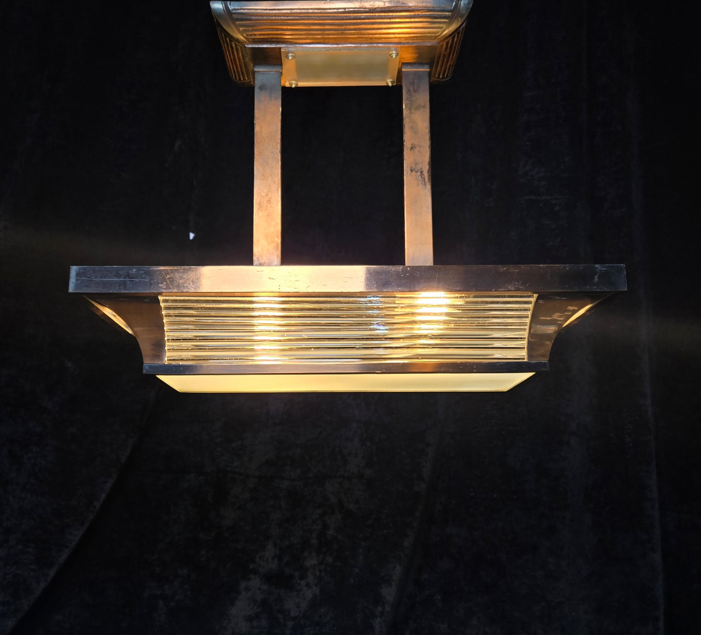 Heavy Antique French Art Deco Henri Petitot Atelier Copper 2 Light Chandelier