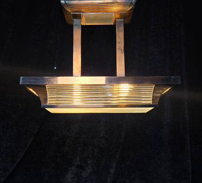 Heavy Antique French Art Deco Henri Petitot Atelier Copper 2 Light Chandelier