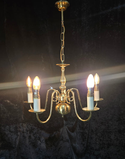 Classical 5 Arm Polished Brass Flemish Chandelier Ceiling Light
