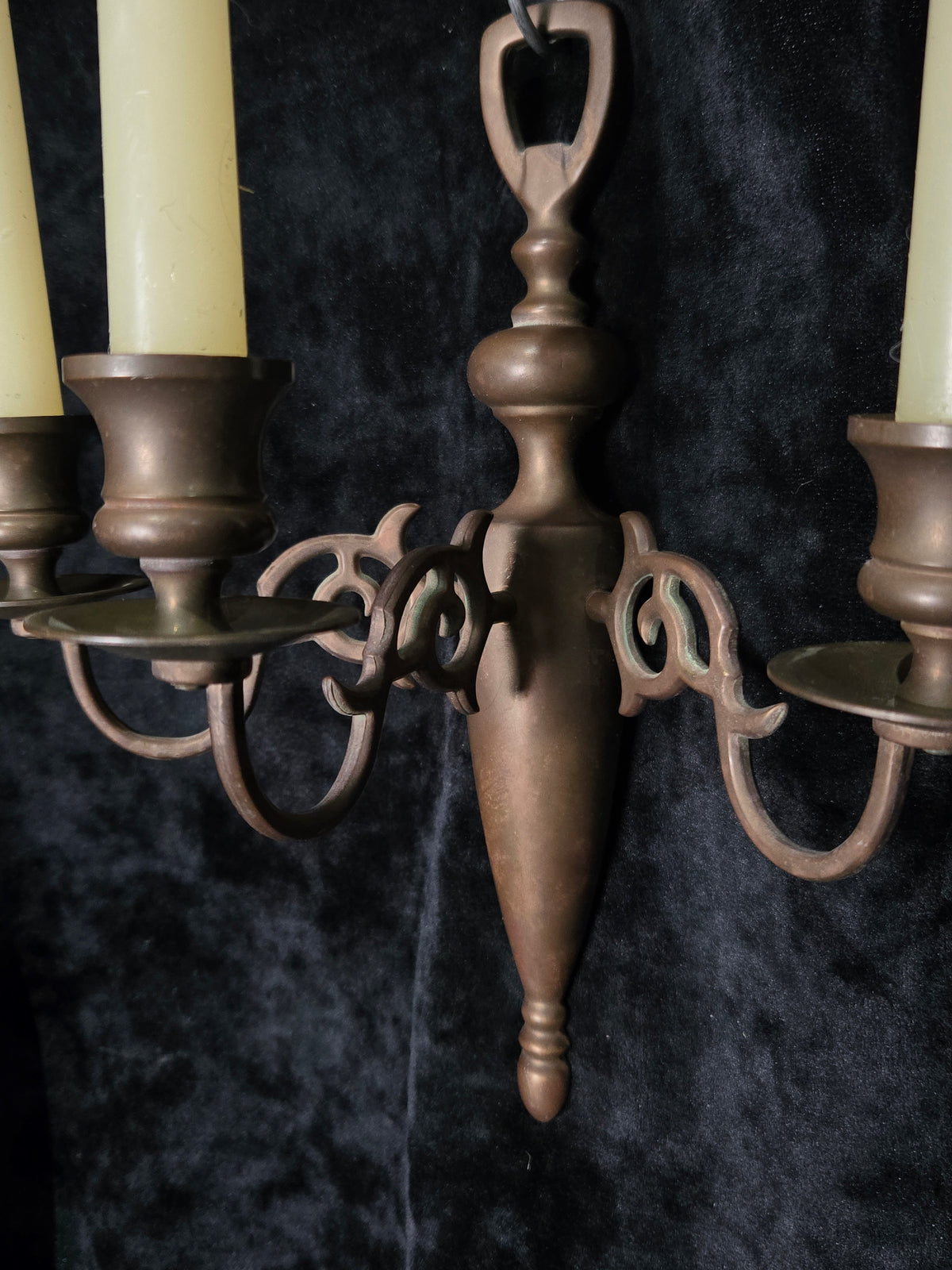Traditional Pair of Antique 3 Arm Brass Flemish Candle Wall Lights Sconces