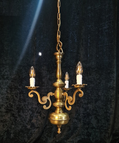 Elegant Vintage Italian 3 Arm Brass Chandelier Ceiling Light