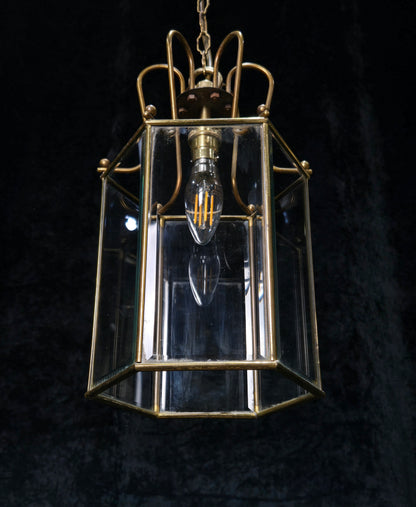 Classical Vintage Hexagon 1 Light Brass Bevelled Glass Lantern Ceiling Light