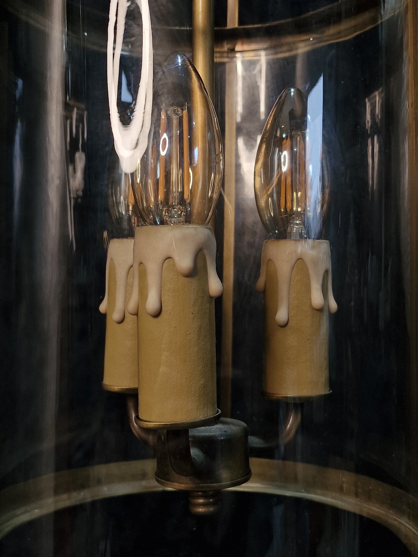 Classical Vintage French 3 Light Cylinder Glass Brass Lantern Ceiling Light