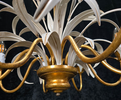 Lovely Vintage Italian MASCA Gilded Toleware 8 Arm Chandelier Ceiling Light