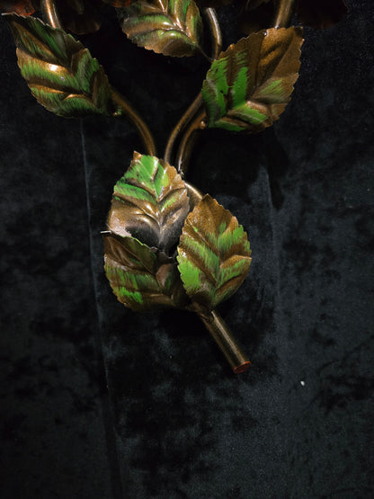 Beautiful Pair Vintage Italian Toleware Florentine Flower Leaf Sconces Lights