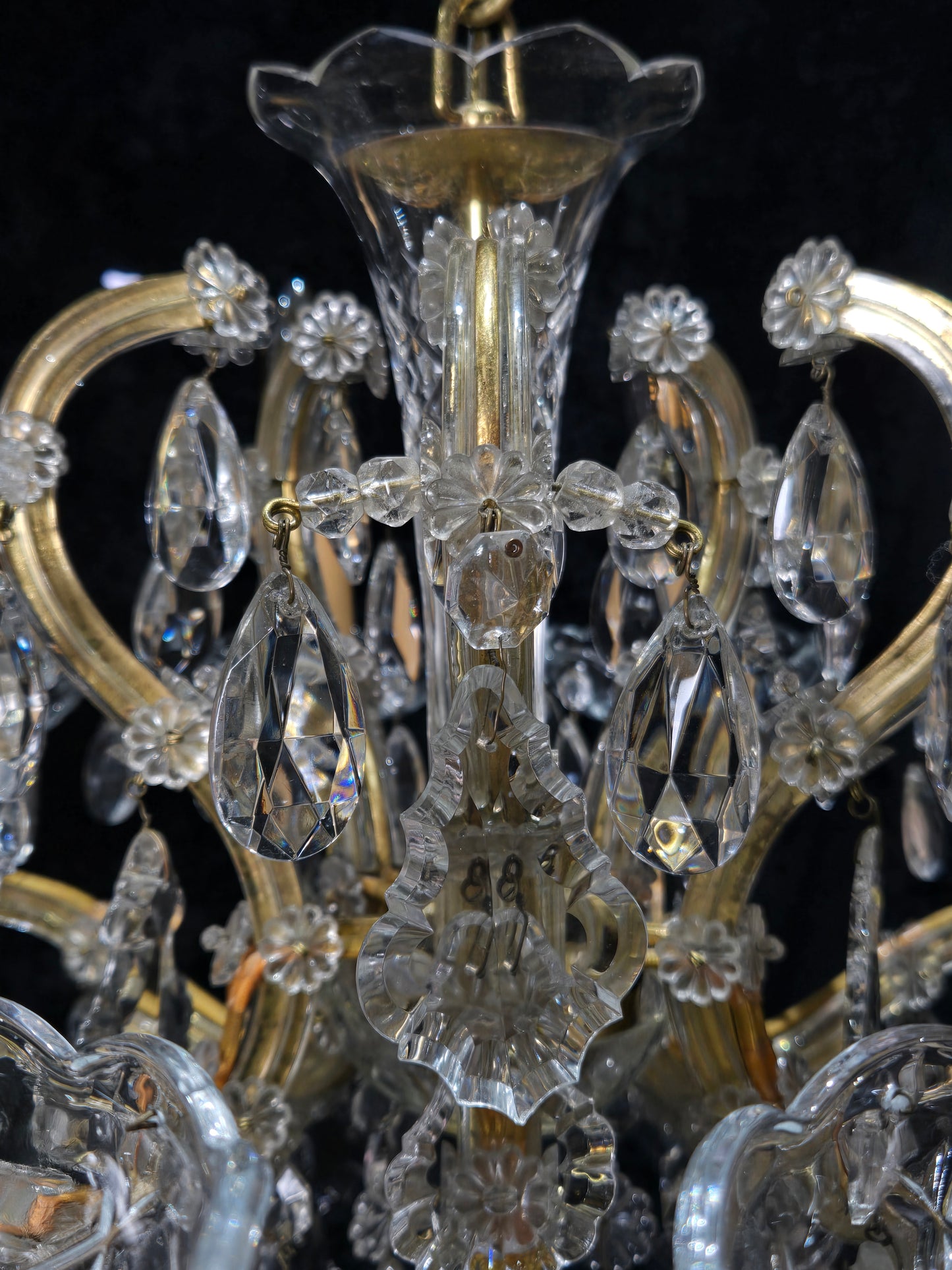 Stunning Vintage Made in Germany Marie Therese Crystal Brass 10 Light Chandelier