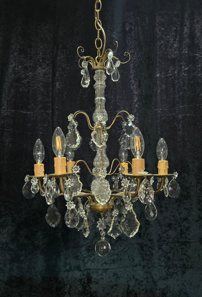 Beautiful Antique French 6 Arm Brass 3 Tier Crystal Chandelier Ceiling Light