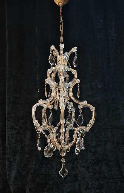 Gorgeous Vintage French Tall 1 Light Brass Glass Marie Therese Cage Chandelier