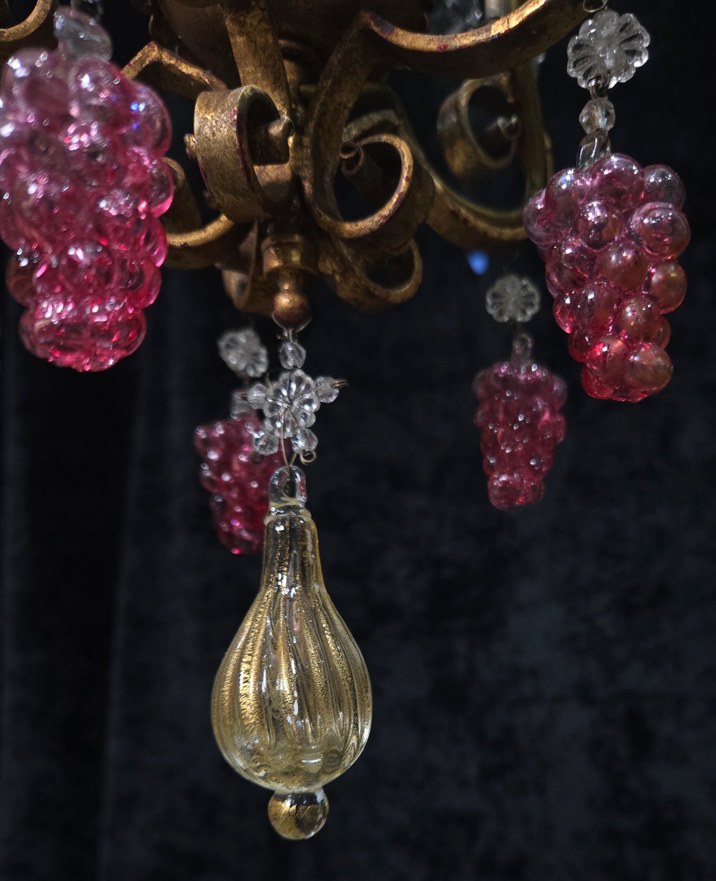 Fabulous Vintage Italian 3 Arm Caged Florentine Flower Crystal Chandelier Light