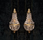 Gorgeous Pair of Vintage French Brass Crystal Montgolfiere Sconces Wall Lights