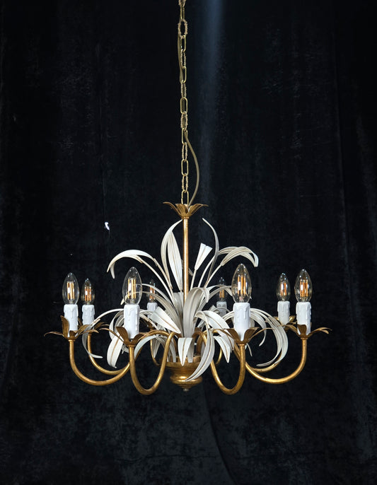 Lovely Vintage Italian MASCA Gilded Toleware 8 Arm Chandelier Ceiling Light