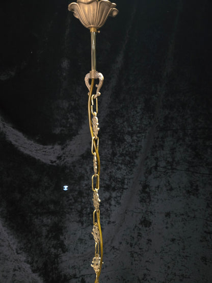 Beautiful Petite Vintage French Brass Cherub Crystal Chandelier Ceiling Light