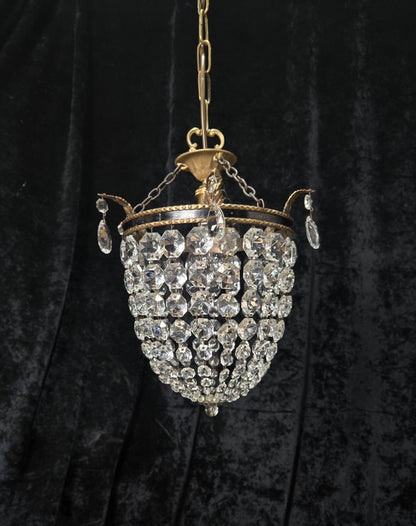 Stunning Antique French Empire Style Brass Crystal Leaf Chandelier Ceiling Light