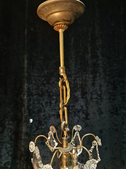 Gorgeous Antique French 6 Arm 2 Tier Brass and Crystal Chandelier Ceiling Light