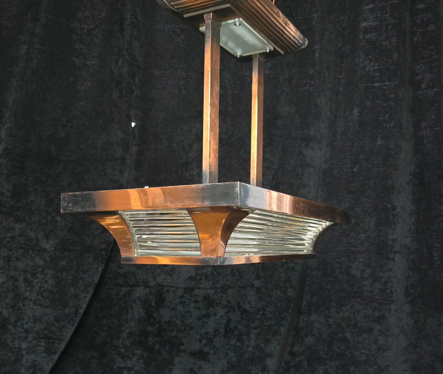 Heavy Antique French Art Deco Henri Petitot Atelier Copper 2 Light Chandelier