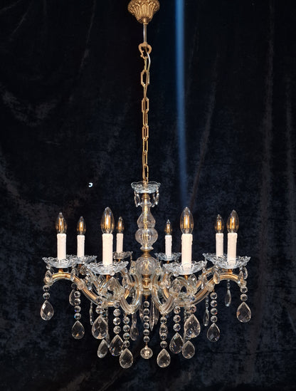 Fabulous Vintage French Large 8 Arm Glass Crystal Marie Therese Chandelier Light