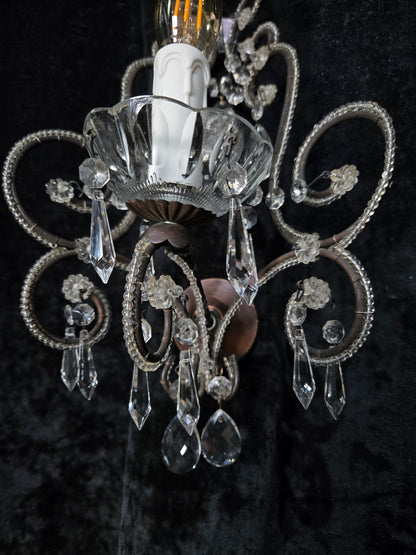 Elegant Pair Vintage Italian Venetian Style Crystal Glass and Iron Wall Lights