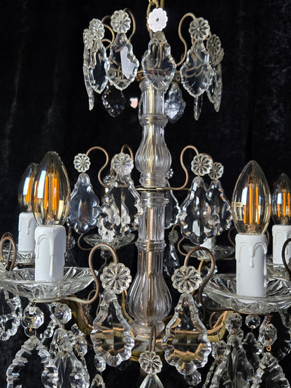 Fabulous Heavy Antique French 6 Arm Bronze Tiered Crystal Chandelier Light