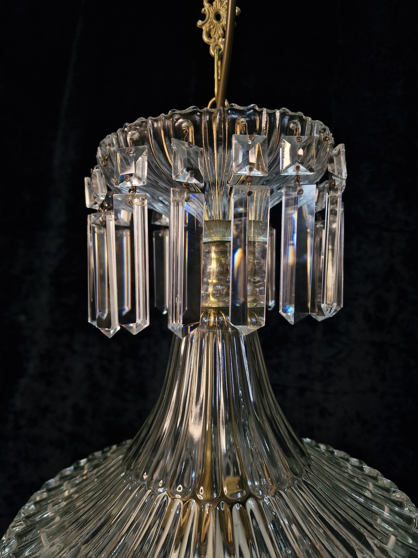 Stunning Heavy Antique French 3 Light Montgolfiere Crystal Brass Chandelier