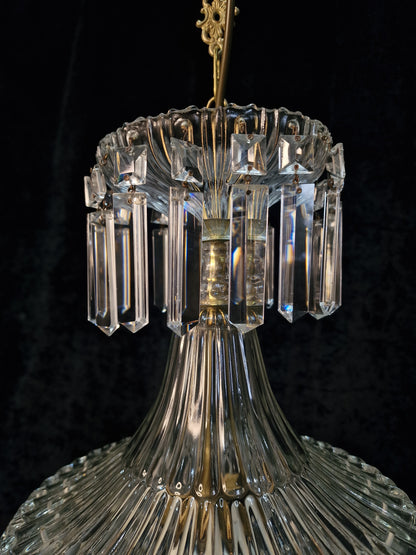 Stunning Heavy Antique French 3 Light Montgolfiere Crystal Brass Chandelier