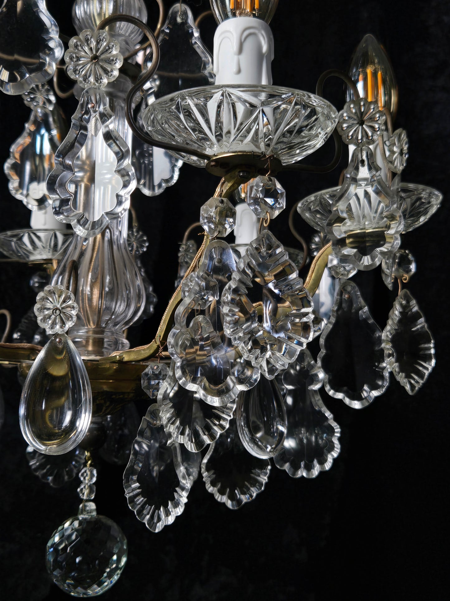 Fabulous Heavy Antique French 6 Arm Bronze Tiered Crystal Chandelier Light