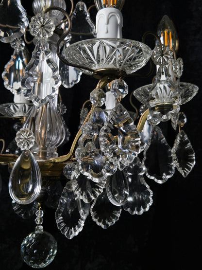 Fabulous Heavy Antique French 6 Arm Bronze Tiered Crystal Chandelier Light