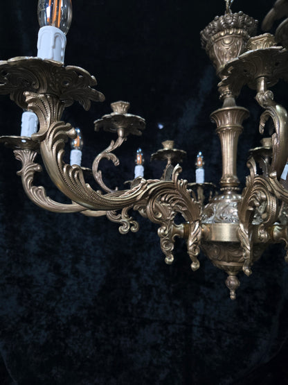 Fabulous Huge Heavy Vintage Italian Solid Brass 10 Arm 5 Candle Chandelier Light