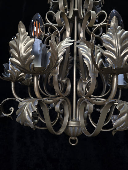 Stunning Heavy Large 8 Arm Wrought Iron Gilded Italian Chandelier Ceiling Light