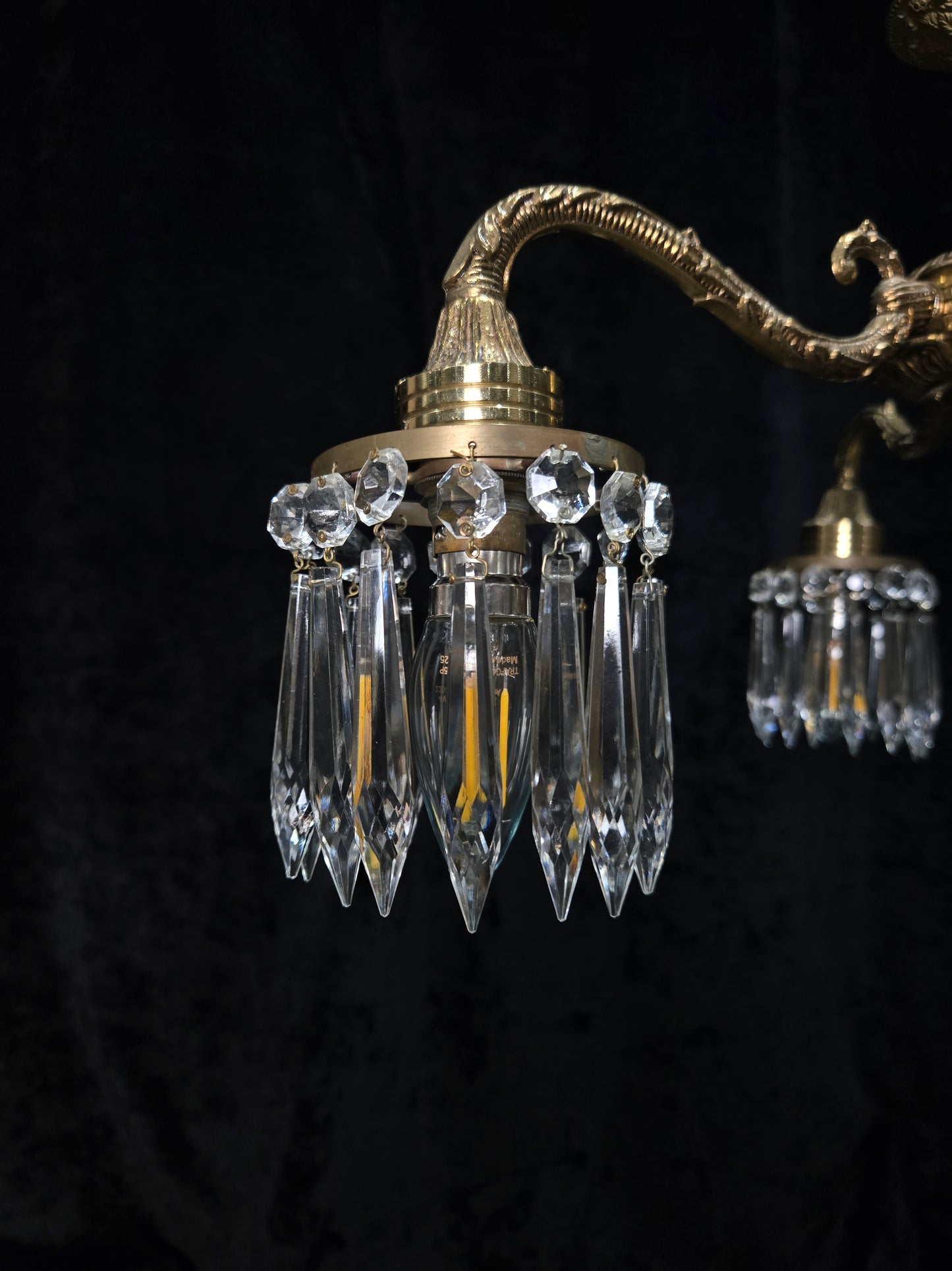 Lovely Vintage Italian 3 Arm Brass Crystal Chandelier Ceiling Light